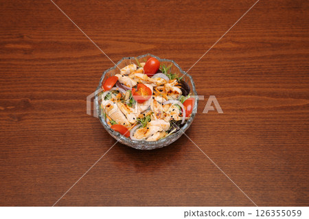 chicken salad in a glass bowl 126355059