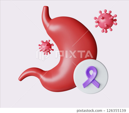 Stomach Cancer Awareness with Purple Ribbon. World Cancer Day concept, February 4. Raise awareness, prevention, detection, treatment. Icon design 3d illustration Stomach Cancer Awareness with Purple Ribbon. World Cancer Day concept, February 4. Raise awareness, prevention, detection, treatment. Icon design 3d illustration 126355139