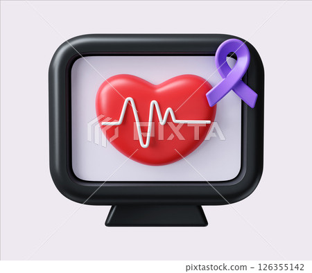 Heart Health Awareness with Purple Ribbon and EKG line. World Cancer Day concept, February 4. Raise awareness, prevention, detection, treatment. Icon design 3d illustration Heart Health Awareness with Purple Ribbon and EKG line. World Cancer Day concept, February 4. Raise awareness, prevention, detection, treatment. Icon design 3d illustration 126355142
