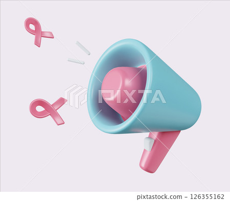 Cancer Awareness Campaign Megaphone. World Cancer Day concept, February 4. Raise awareness, prevention, detection, treatment. Icon design 3d illustration 126355162