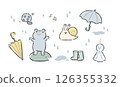 Set of hand-drawn illustrations of cute animals and items for the rainy season 126355332