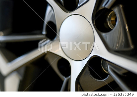 Car wheel with brake calipers and stylish design.Close up 126355349