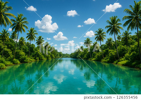 反映在水中的棕櫚樹 126355456