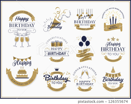 Elegant birthday celebration logo banner set Elegant birthday celebration logo banner set 126355674