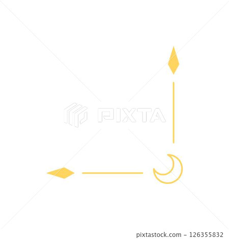 Celestial tarot corner ornament, vector mystical spiritual Boho line art frame, divider thin line border with crescent 126355832