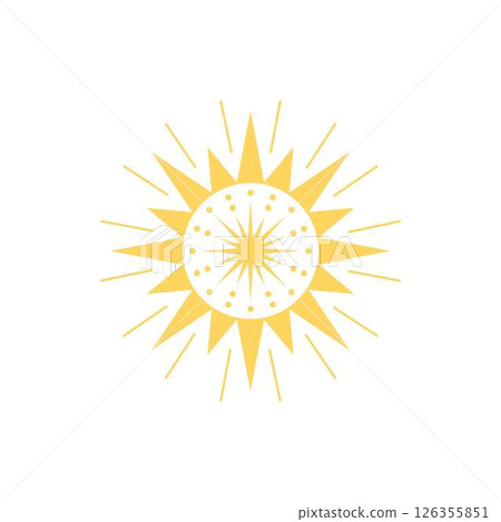 Celestial ornament, golden sparkle star with rays and circle, Boho line art, mystical shiny festive or space element 126355851