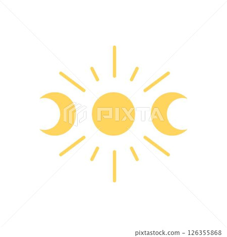 Celestial tarot ornament, golden Boho line art, mystical crescent and sunburst vector pattern, spiritual occult symbol 126355868