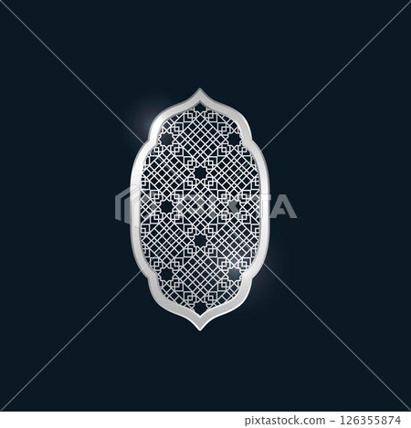 Traditional Islamic Ramadan shiny silver window arch frame with Arabic arabesque pattern oriental style, Muslim vector Traditional Islamic Ramadan shiny silver window arch frame with Arabic arabesque pattern oriental style, Muslim vector 126355874