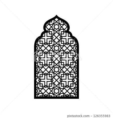 Traditional Islamic arch window, Ramadan gate door frame with Arabic arabesque oriental pattern, Muslim vector design 126355983