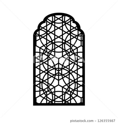Traditional Islamic arch window or gate door with Arabic arabesque oriental pattern, vector Muslim mosque architecture 126355987