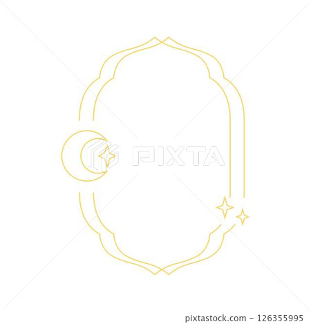 Minimalist Boho double line art arch vector border, traditional Islamic Ramadan golden outline shape, crescent and stars Minimalist Boho double line art arch vector border, traditional Islamic Ramadan golden outline shape, crescent and stars 126355995