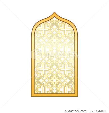 Golden Muslim Ramadan arch, vector traditional Islamic window or gate door shape with arabesque pattern oriental style Golden Muslim Ramadan arch, vector traditional Islamic window or gate door shape with arabesque pattern oriental style 126356005