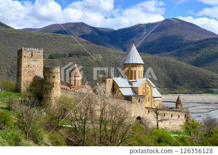 Ananuri castle complex with Church of the Mother of God, on the Aragvi River in Dusheti Municipality in Georgia 126356128