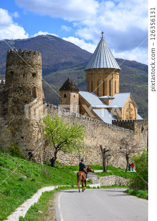 Ananuri castle complex with Church of the Mother of God, on the Aragvi River in Dusheti Municipality in Georgia 126356131