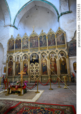Interior of the Georgian orthodox Church of the Mother of God in Ananuri castle in Dusheti Municipality in Georgia Interior of the Georgian orthodox Church of the Mother of God in Ananuri castle in Dusheti Municipality in Georgia 126356135