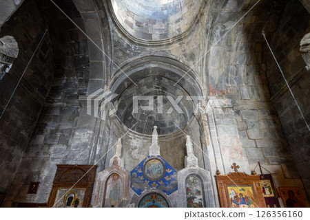 Interior of the Gergeti Trinity Church near Stepantsminda, popular tourist destination in the Caucasus in Georgia Interior of the Gergeti Trinity Church near Stepantsminda, popular tourist destination in the Caucasus in Georgia 126356160