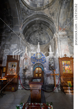 Interior of the Gergeti Trinity Church near Stepantsminda, popular tourist destination in the Caucasus in Georgia Interior of the Gergeti Trinity Church near Stepantsminda, popular tourist destination in the Caucasus in Georgia 126356162