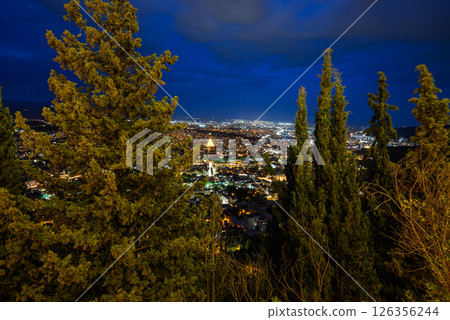 Cityscape of Tbilisi, Georgia, aerial panoramic night view from Mtatsminda Park hill Cityscape of Tbilisi, Georgia, aerial panoramic night view from Mtatsminda Park hill 126356244