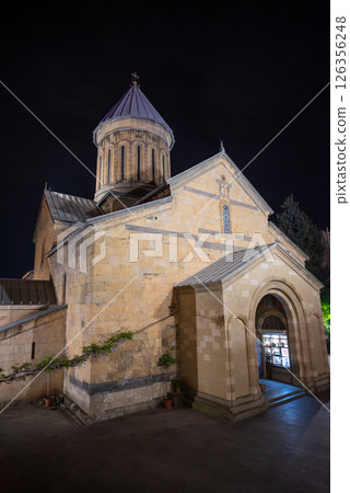 Night view of the Sioni Cathedral, Georgian Orthodox cathedral in historic Old Town of Tbilisi, the capital of Georgia 126356248