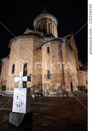 Night view of the Sioni Cathedral, Georgian Orthodox cathedral in historic Old Town of Tbilisi, the capital of Georgia 126356250