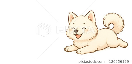 Cute puppy lying down and waiting Illustration White background Copy space 126356339
