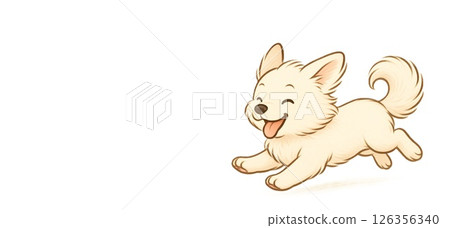 Cute puppy running happily illustration white background copy space Cute puppy running happily illustration white background copy space 126356340