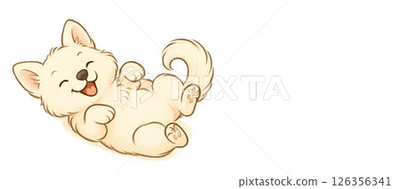 可愛的小狗開心地躺著插圖白色背景複製空間 可愛的小狗開心地躺著插圖白色背景複製空間 126356341