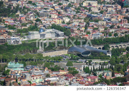 Cityscape of Tbilisi, the capital of Georgia, aerial panoramic view from Mtatsminda Park 126356347