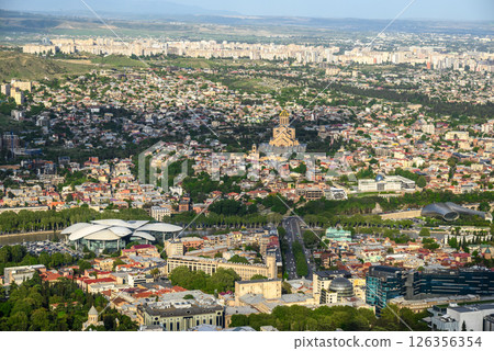 Cityscape of Tbilisi, the capital of Georgia, aerial panoramic view from Mtatsminda Park 126356354