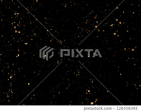 Elegant gold splatter texture on a black background. Abstract vector ink drops and glittery specks create a luxurious and festive design. Perfect for invitations, packaging, posters, branding 126356393