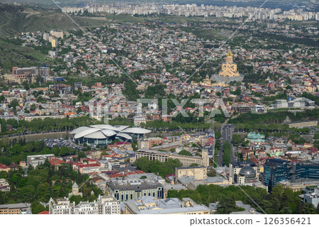 Cityscape of Tbilisi, the capital of Georgia, aerial panoramic view from Mtatsminda Park 126356421