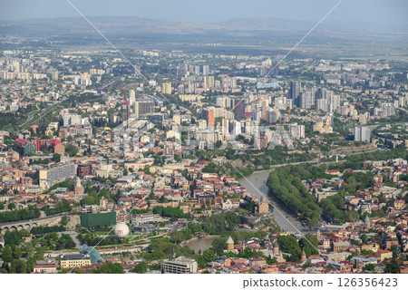 Cityscape of Tbilisi, the capital of Georgia, aerial panoramic view from Mtatsminda Park 126356423