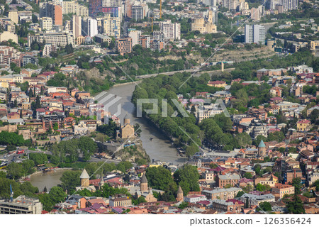 Cityscape of Tbilisi, the capital of Georgia, aerial panoramic view from Mtatsminda Park Cityscape of Tbilisi, the capital of Georgia, aerial panoramic view from Mtatsminda Park 126356424