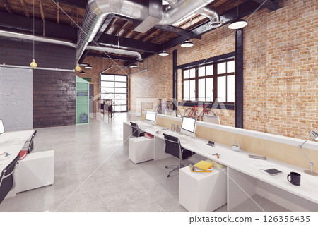 Open office with brick walls Open office with brick walls 126356435