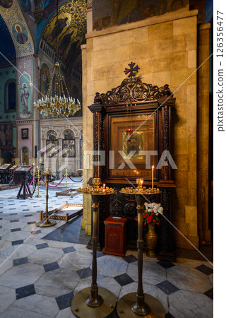 Interior of the Sioni Cathedral of the Dormition, Georgian Orthodox cathedral in historic Old Town of Tbilisi, Georgia 126356477