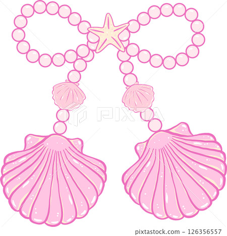 Girly Summer Pearl Bow with seashell Doodle Hand Drawn Girly Summer Pearl Bow with seashell Doodle Hand Drawn 126356557