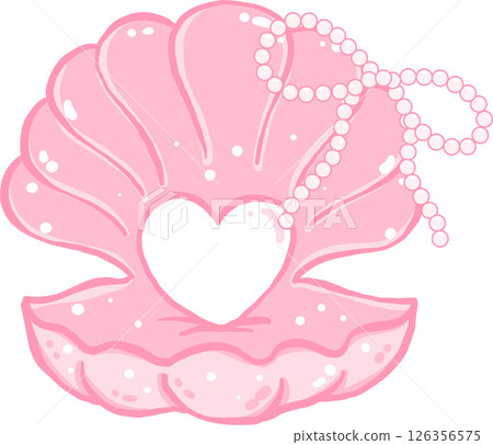 Coquette Pink Seashell Open Clam Shell with Pearl Ribbon Bow Hand Drawn Coquette Pink Seashell Open Clam Shell with Pearl Ribbon Bow Hand Drawn 126356575