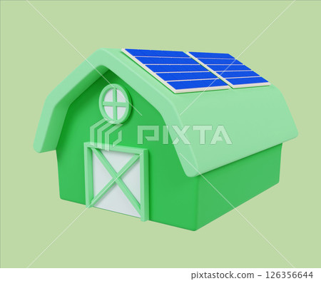 Eco-friendly solar house showcasing sustainable living solutions. 3D render illustration 126356644