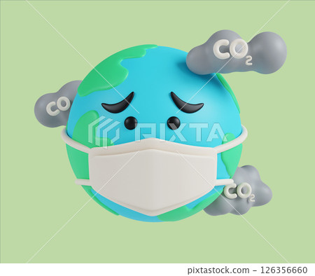 Eco friendly earth illustration wearing a mask. 3D render illustration Eco friendly earth illustration wearing a mask. 3D render illustration 126356660