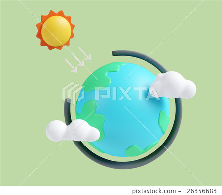 Eco-friendly earth with sun and clouds illustration 3D render 126356683