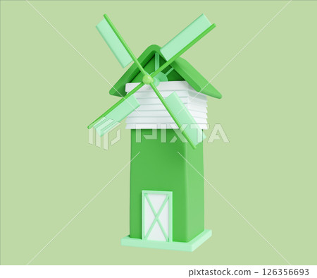 Eco-friendly windmill representing sustainable energy production. 3D render illustration 126356693