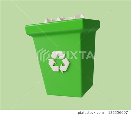 Eco-friendly recycling bin with waste for sustainability. 3D render illustration 126356697