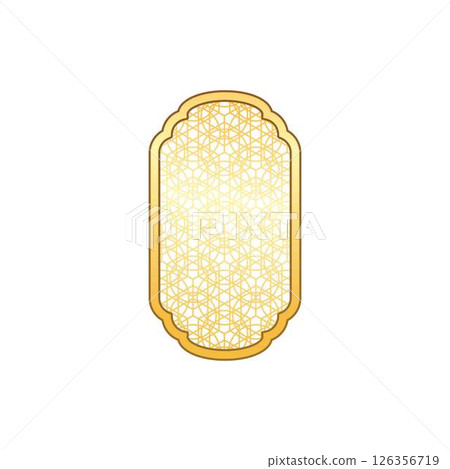 Traditional Islamic window arch frame with Arabic arabesque pattern oriental style, vector Ramadan golden shiny design Traditional Islamic window arch frame with Arabic arabesque pattern oriental style, vector Ramadan golden shiny design 126356719
