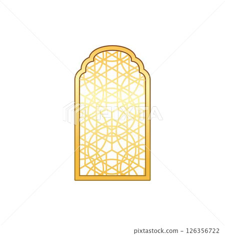 Golden Muslim Ramadan arch shape, vector traditional Islamic window or gate with Arabic arabesque pattern oriental style Golden Muslim Ramadan arch shape, vector traditional Islamic window or gate with Arabic arabesque pattern oriental style 126356722