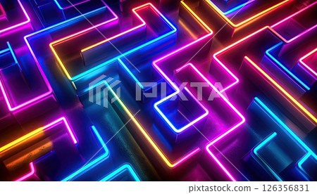 AI Image: Colorful neon tubes spread all over the place 126356831