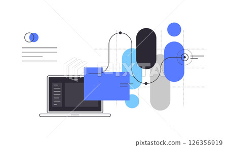 Laptop, chart, information. Simple flat illustration, abstract presentation slide Laptop, chart, information. Simple flat illustration, abstract presentation slide 126356919