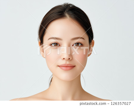 Close-up photo of a bare-skinned Japanese female model for beauty advertising 126357027