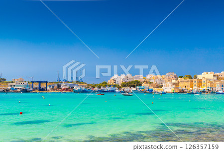 Beautiful cityscape of Marsaxlokk, a small coastal town in Malta 126357159
