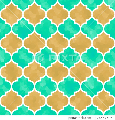 Exotic Moroccan tile background material texture pattern exotic gold mint green 126357306
