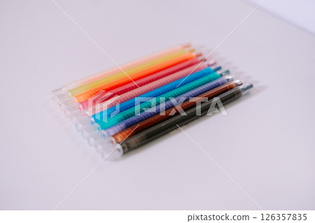 close up of color pencils on white background 126357835